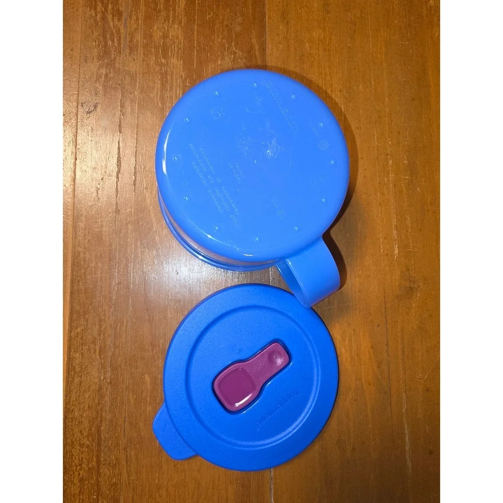 Tupperware CrystalWave Blue Microwave Soup Mug 16oz with Pink Vent Lid 5267A-4